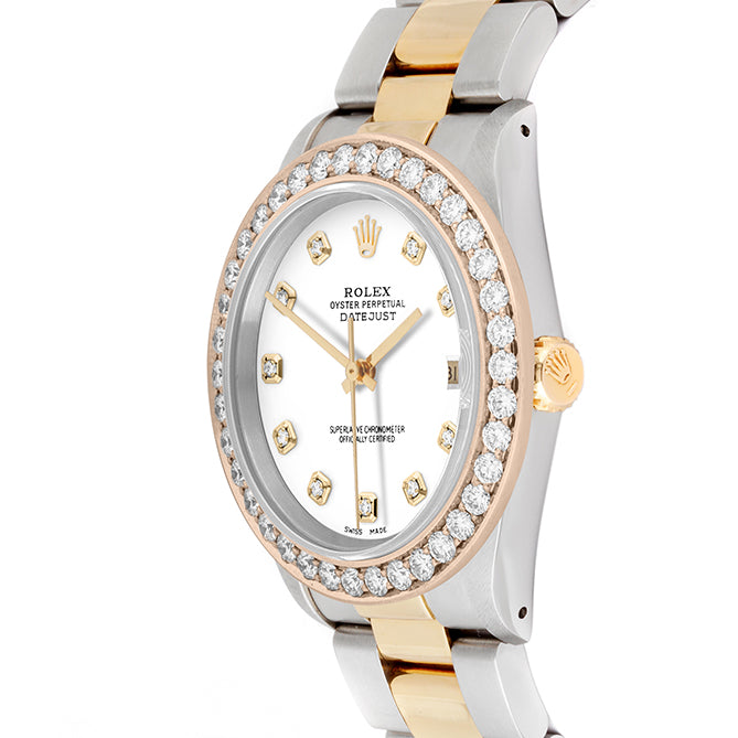 Rolex Datejust 36mm TWO TONE 16233 White  Dial | Diamond Hour Markers | 2.5ct Diamond Bezel