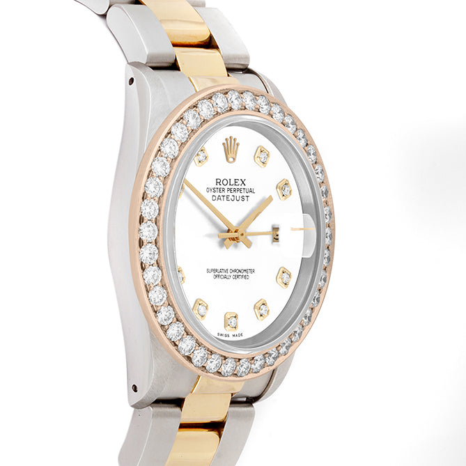 Rolex Datejust 36mm TWO TONE 16233 White  Dial | Diamond Hour Markers | 2.5ct Diamond Bezel