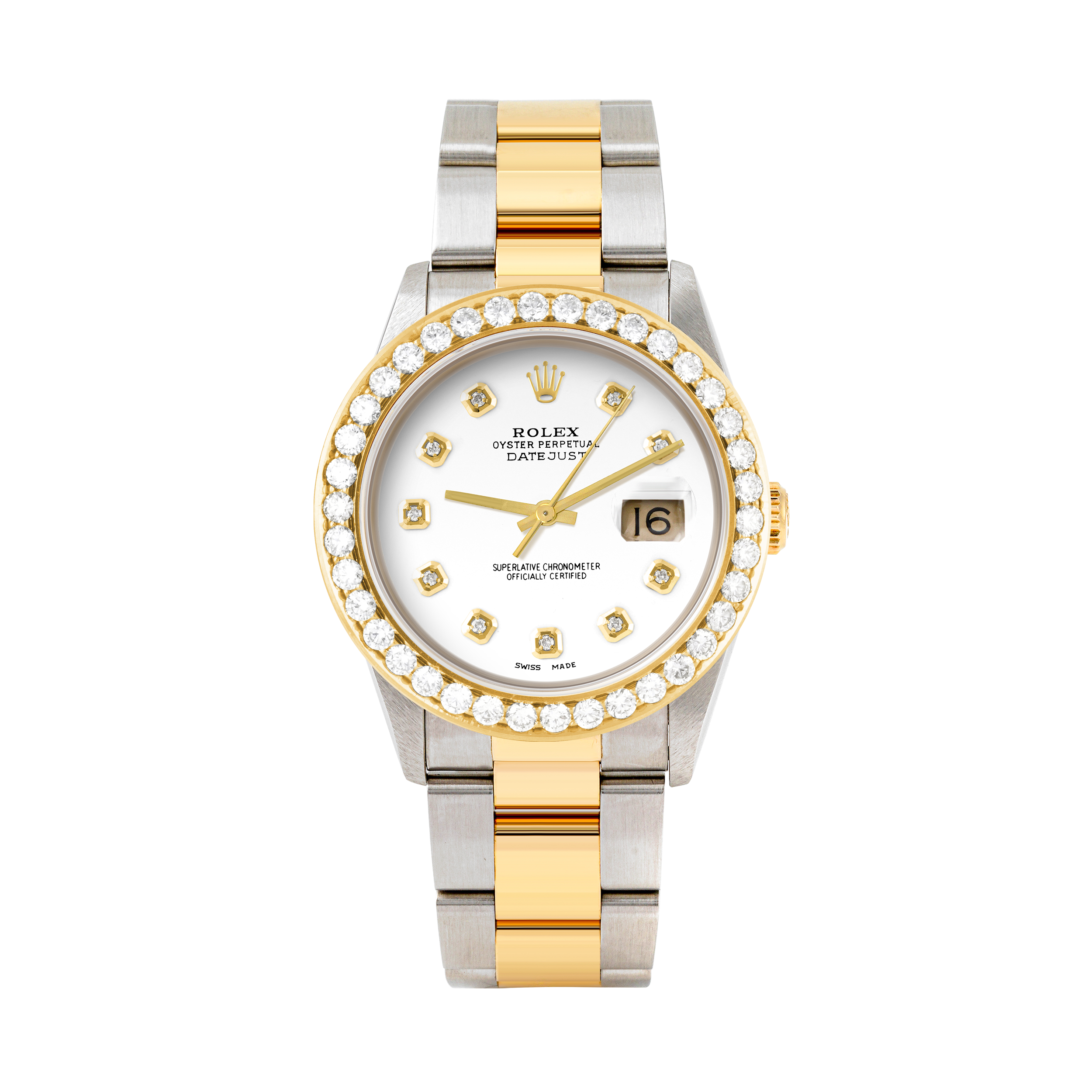 Rolex Datejust 36mm TWO TONE 16233 White  Dial | Diamond Hour Markers | 2.5ct Diamond Bezel