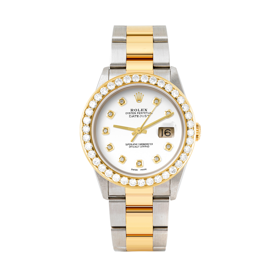 Rolex Datejust 36mm TWO TONE 16233 White  Dial | Diamond Hour Markers | 2.5ct Diamond Bezel