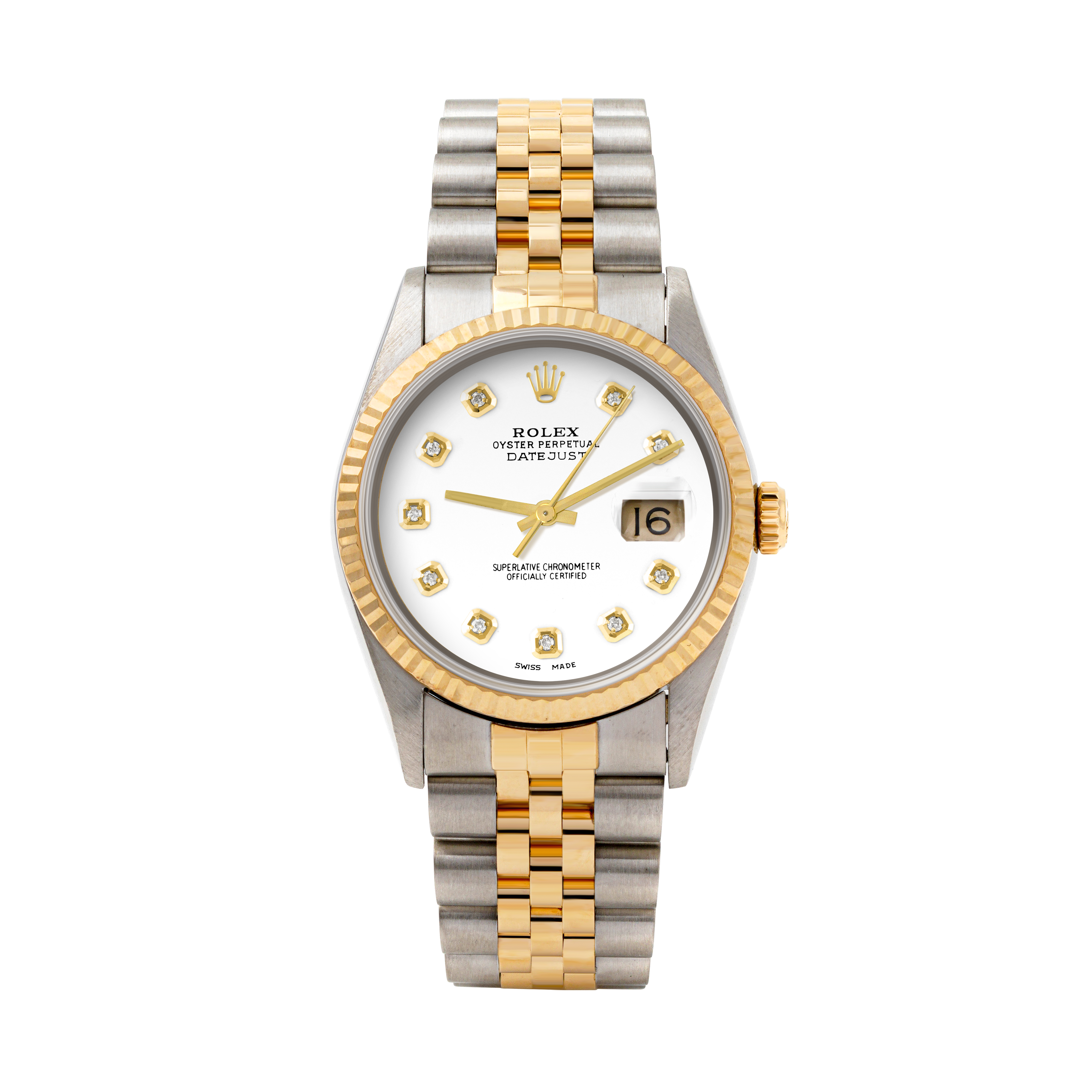 Rolex Datejust 36mm TWO TONE 16233 White Dial | Diamond  Hour Markers | Fluted Bezel