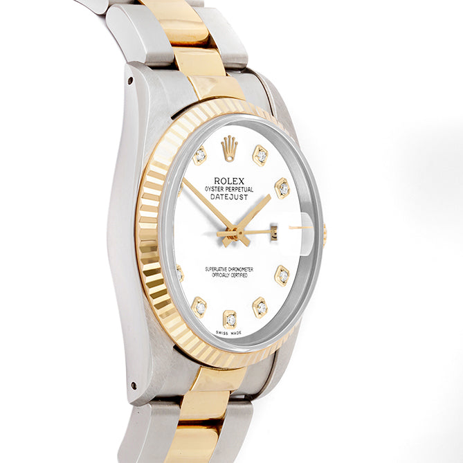 Rolex Datejust 36mm TWO TONE 16233 White Dial | Diamond  Hour Markers | Fluted Bezel