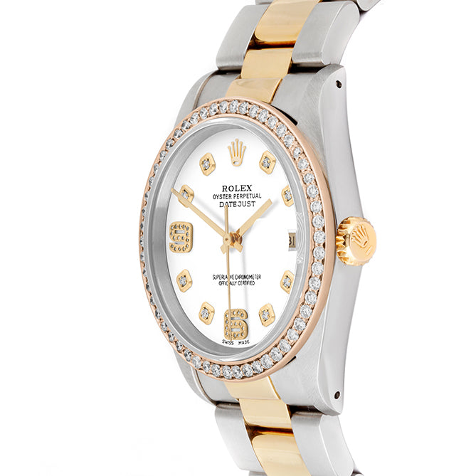 Rolex Datejust 36mm TWO 16233 White Dial |  6&9 Diamond  Hour Markers | 1ct Diamond Bezel