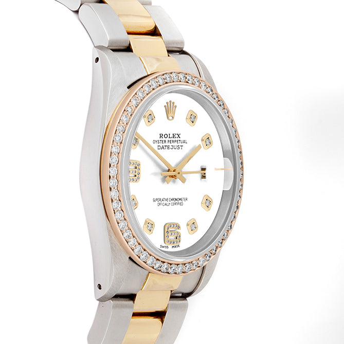 Rolex Datejust 36mm TWO 16233 White Dial |  6&9 Diamond  Hour Markers | 1ct Diamond Bezel