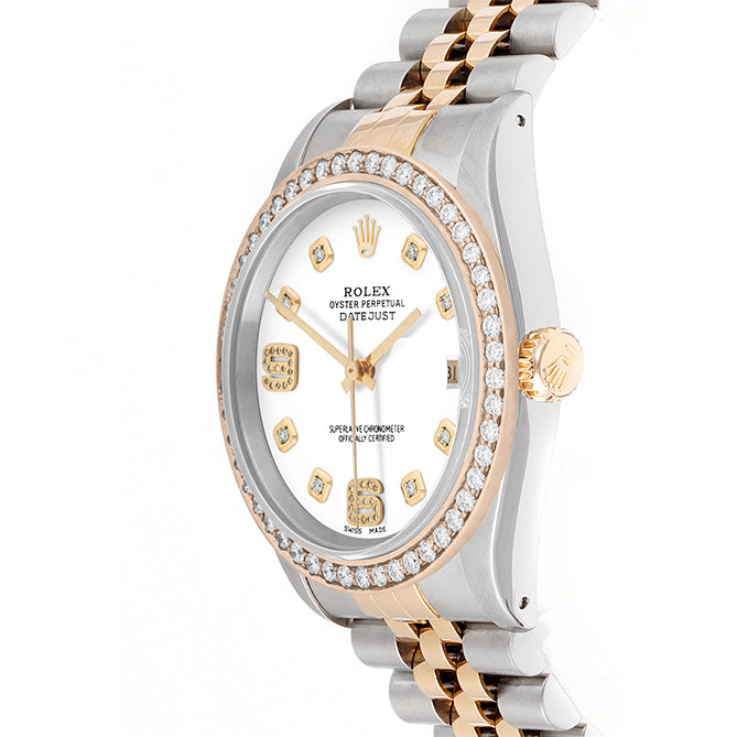 Rolex Datejust 36mm TWO TONE 16233 White Dial | 6&9 Diamond Hour Markers | 1.8ct Diamond Bezel