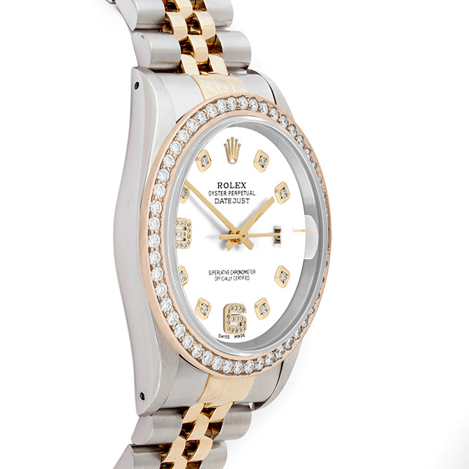 Rolex Datejust 36mm TWO TONE 16233 White Dial | 6&9 Diamond Hour Markers | 1.8ct Diamond Bezel