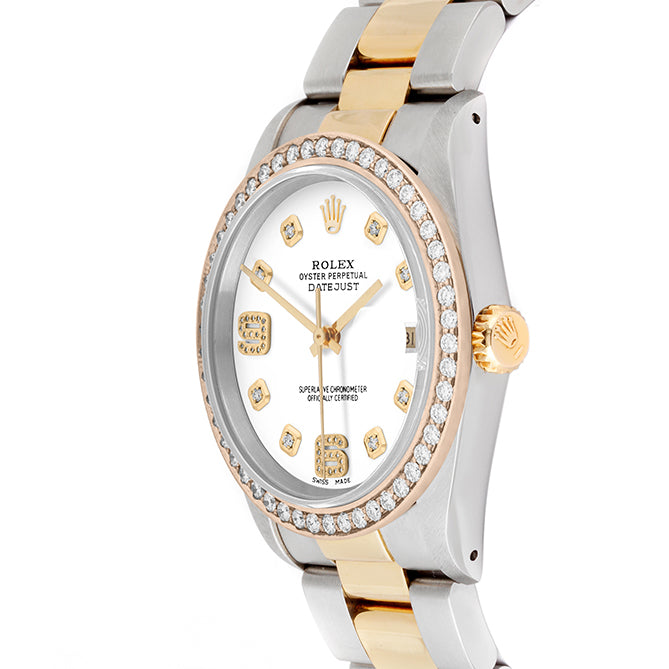 Rolex Datejust 36mm TWO TONE 16233 White Dial | 6&9 Diamond Hour Markers | 1.8ct Diamond Bezel