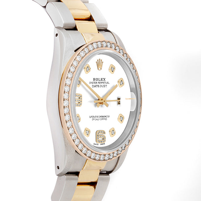 Rolex Datejust 36mm TWO TONE 16233 White Dial | 6&9 Diamond Hour Markers | 1.8ct Diamond Bezel