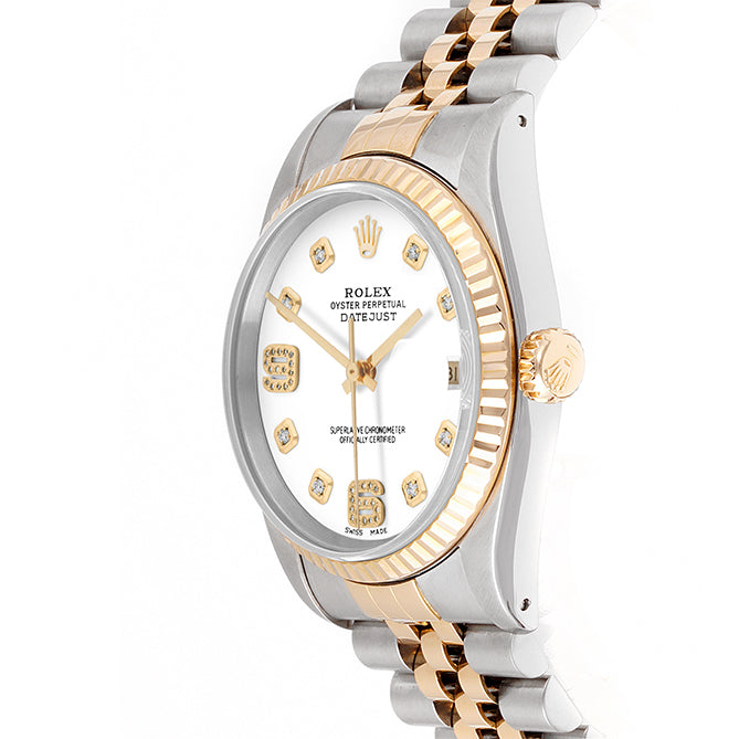 Rolex Datejust 36mm TWO TONE 16233 White Dial | 6&9 Diamond  Hour Markers | Fluted Bezel
