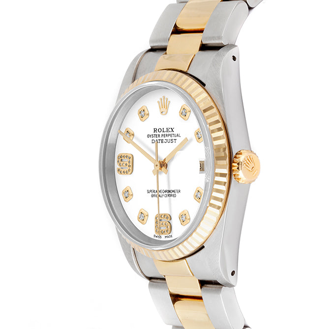 Rolex Datejust 36mm TWO TONE 16233 White Dial | 6&9 Diamond  Hour Markers | Fluted Bezel