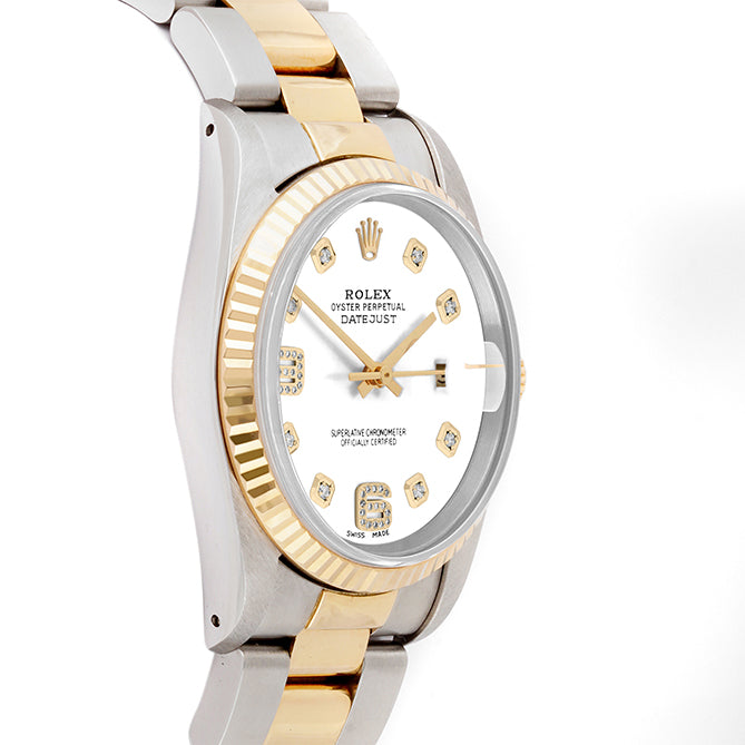 Rolex Datejust 36mm TWO TONE 16233 White Dial | 6&9 Diamond  Hour Markers | Fluted Bezel