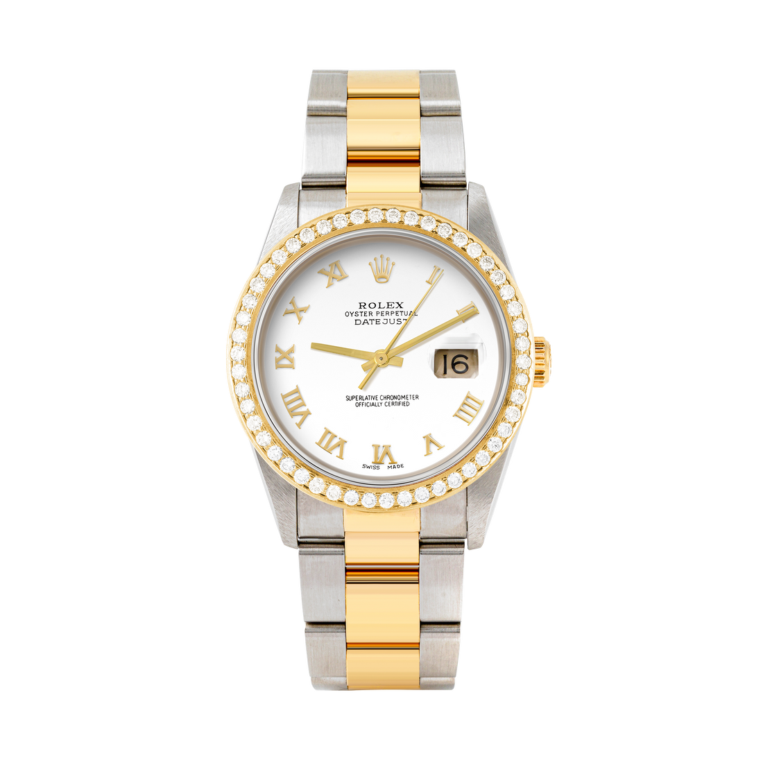Rolex Datejust 36mm TWO TONE 16233 White Dial | Roman Hour Markers | 1.8ct Diamond Bezel