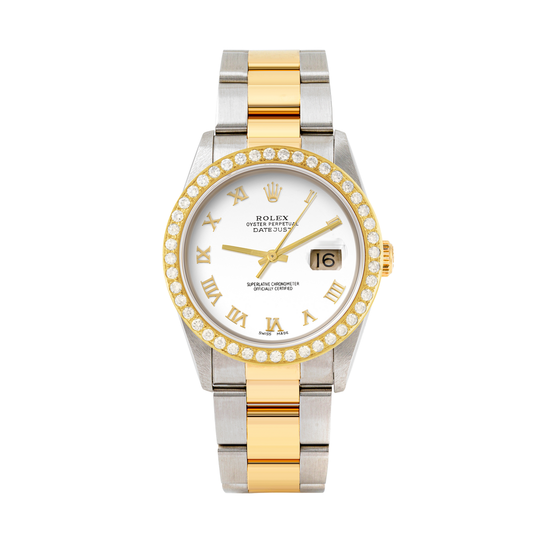 Rolex Datejust 36mm TWO TONE 16233  White  Dial | Roman Hour Markers | 2ct Diamond Bezel