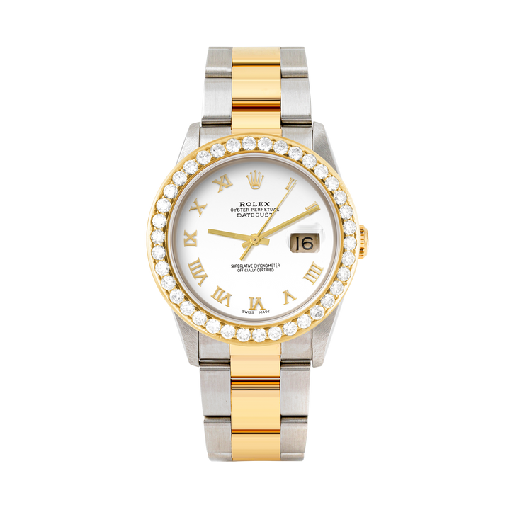 Rolex Datejust 36mm TWO TONE 16233  White  Dial | Roman Hour Markers | 2.5ct Diamond Bezel