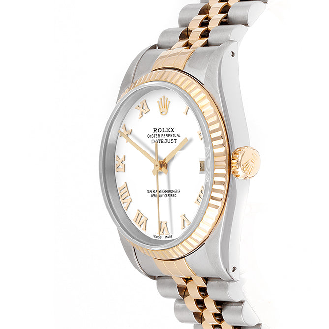 Rolex Datejust 36mm TWO TONE 16233 White  Dial | Roman Hour Markers | Fluted Bezel