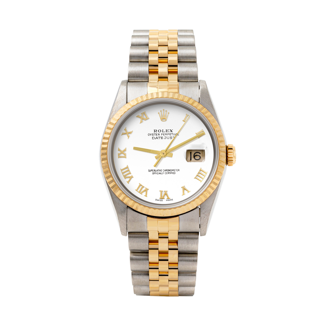 Rolex Datejust 36mm TWO TONE 16233 White  Dial | Roman Hour Markers | Fluted Bezel