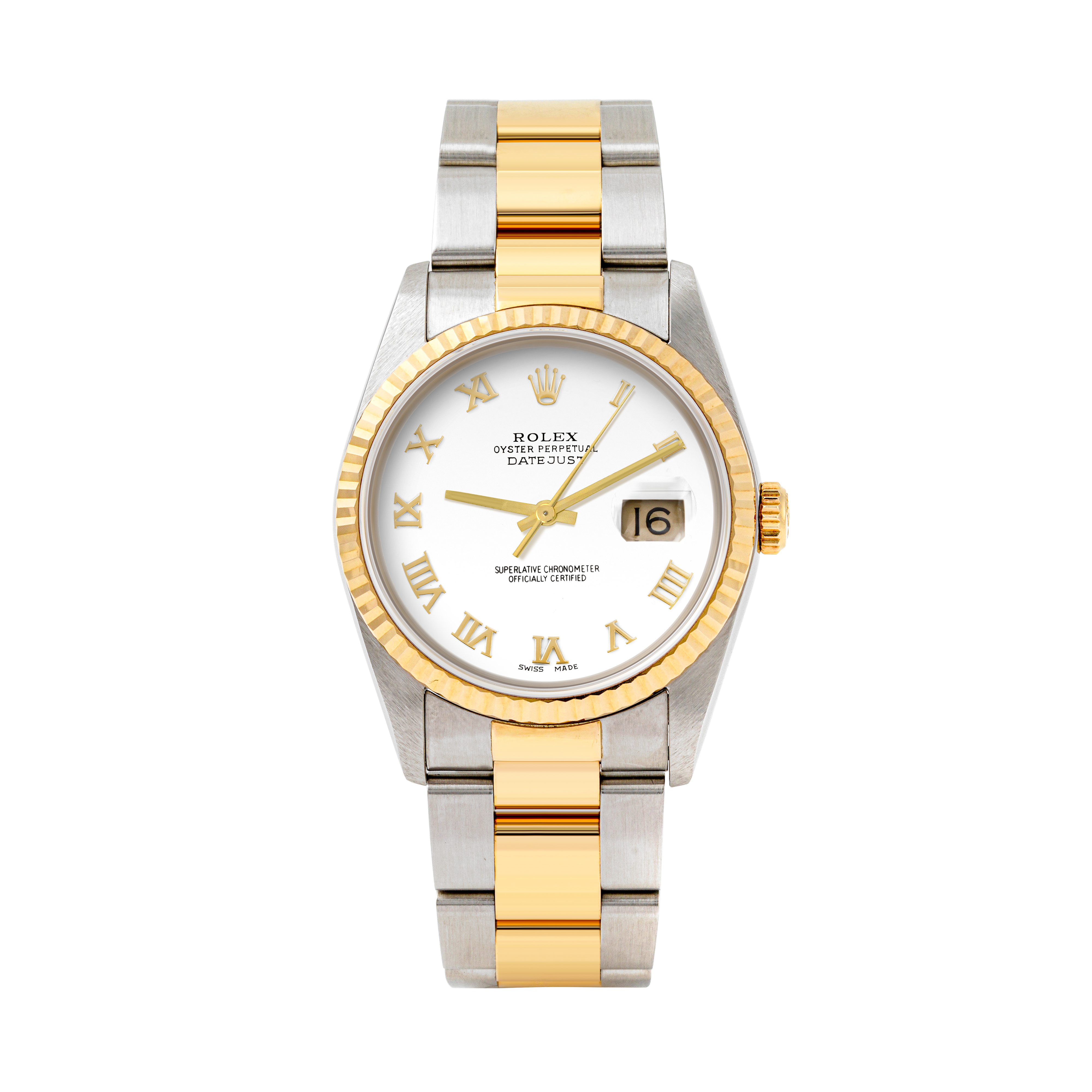 Rolex Datejust 36mm TWO TONE 16233 White  Dial | Roman Hour Markers | Fluted Bezel