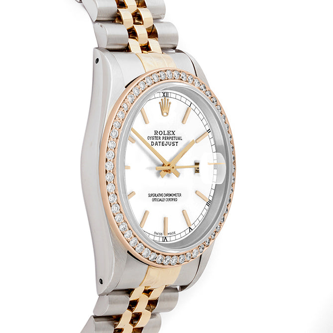 Rolex Datejust 36mm TWO TONE 16233 White Stick Dial | Stick Hour Markers | 1ct Diamond Bezel