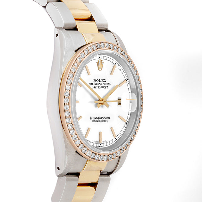 Rolex Datejust 36mm TWO TONE 16233  White  Dial |  Stick Hour Markers | 1ct Diamond Bezel