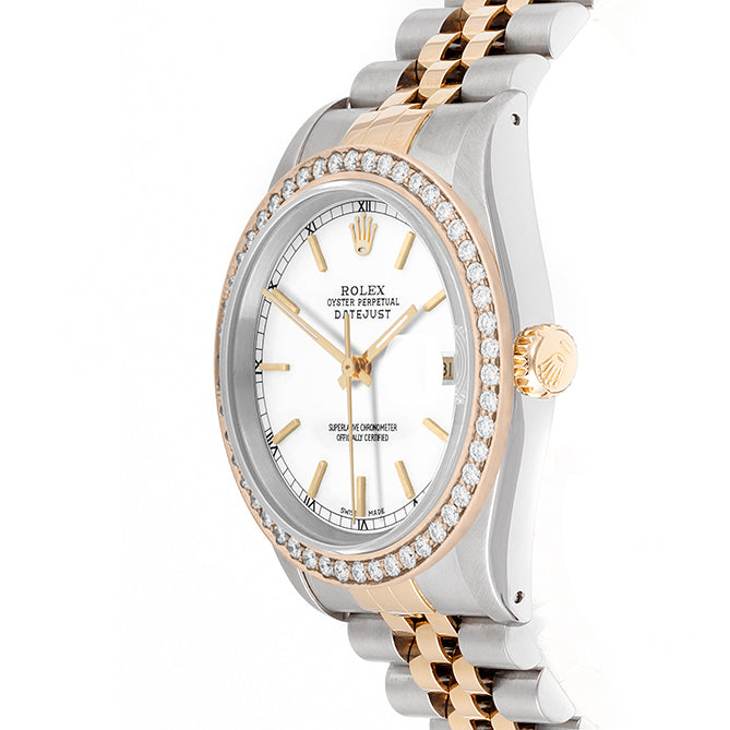 Rolex Datejust 36mm TWO TONE 16233 White  Dial | Stick Hour Markers | 1.8ct Diamond Bezel