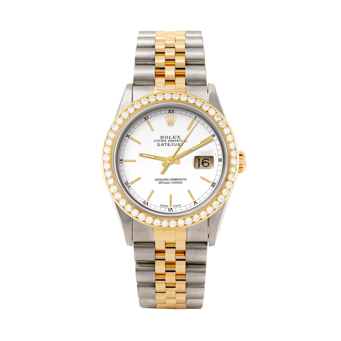 Rolex Datejust 36mm TWO TONE 16233 White  Dial | Stick Hour Markers | 1.8ct Diamond Bezel