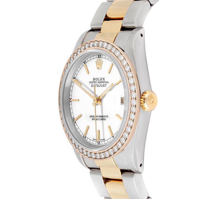 Rolex Datejust 36mm TWO TONE 16233 White  Dial | Stick Hour Markers | 1.8ct Diamond Bezel