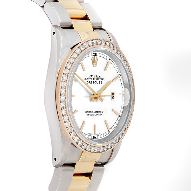 Rolex Datejust 36mm TWO TONE 16233 White  Dial | Stick Hour Markers | 1.8ct Diamond Bezel