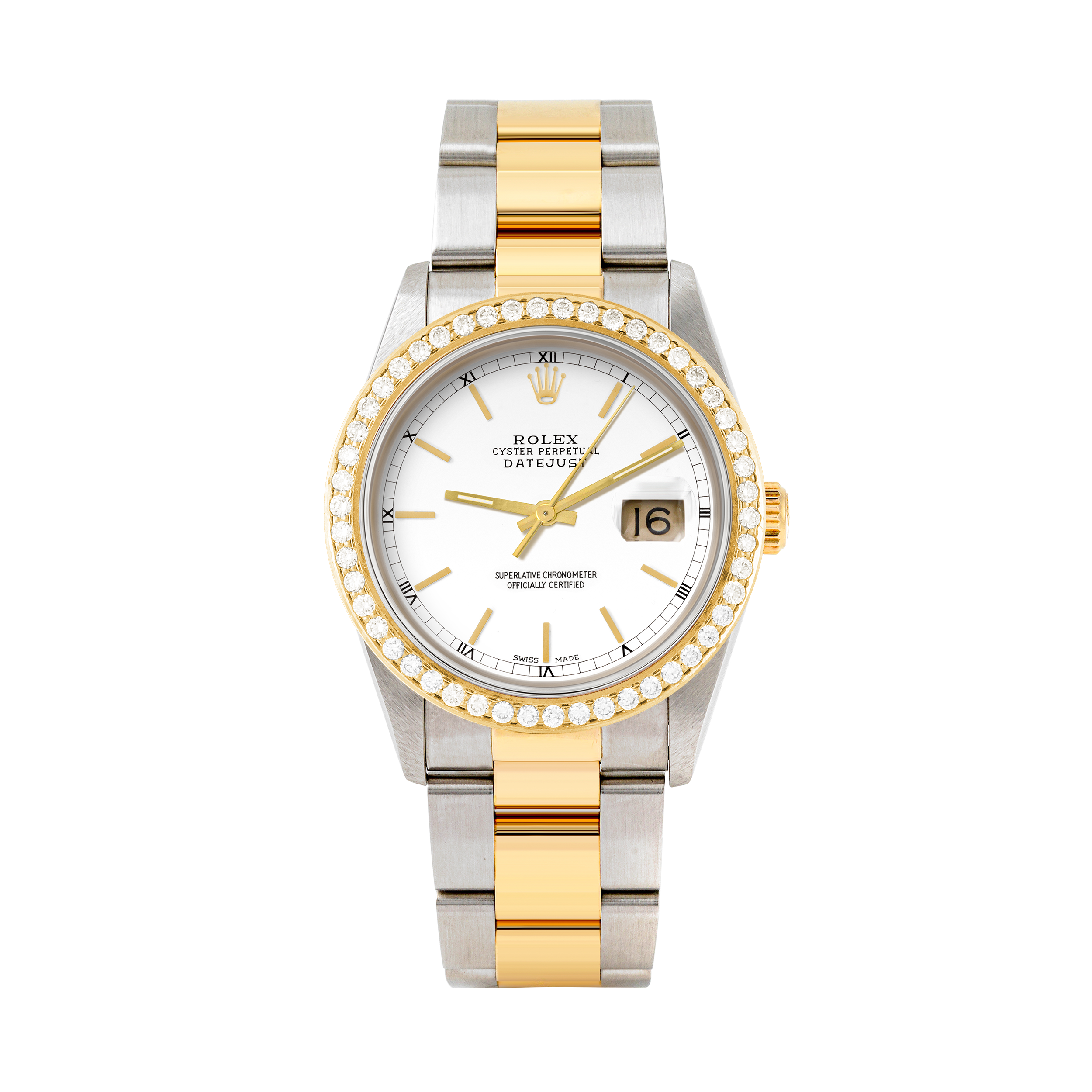 Rolex Datejust 36mm TWO TONE 16233 White  Dial | Stick Hour Markers | 1.8ct Diamond Bezel