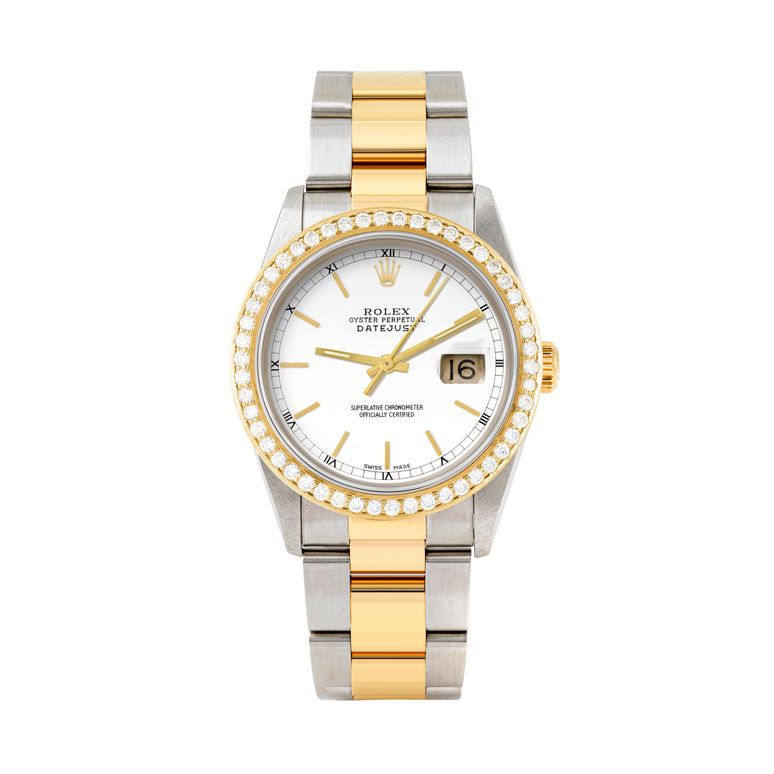 Rolex Datejust 36mm TWO TONE 16233 White  Dial | Stick Hour Markers | 1.8ct Diamond Bezel