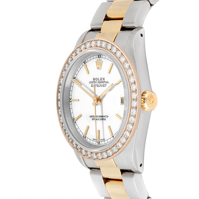 Rolex Datejust 36mm TWO TONE 16233 White  Dial | Stick Hour Markers | 2ct Diamond Bezel