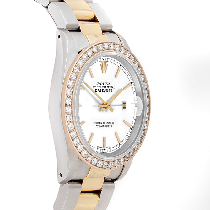 Rolex Datejust 36mm TWO TONE 16233 White  Dial | Stick Hour Markers | 2ct Diamond Bezel
