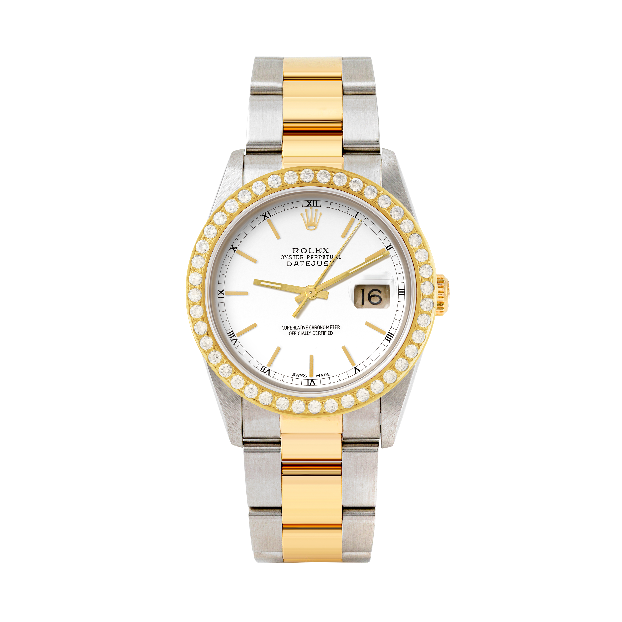 Rolex Datejust 36mm TWO TONE 16233 White  Dial | Stick Hour Markers | 2ct Diamond Bezel