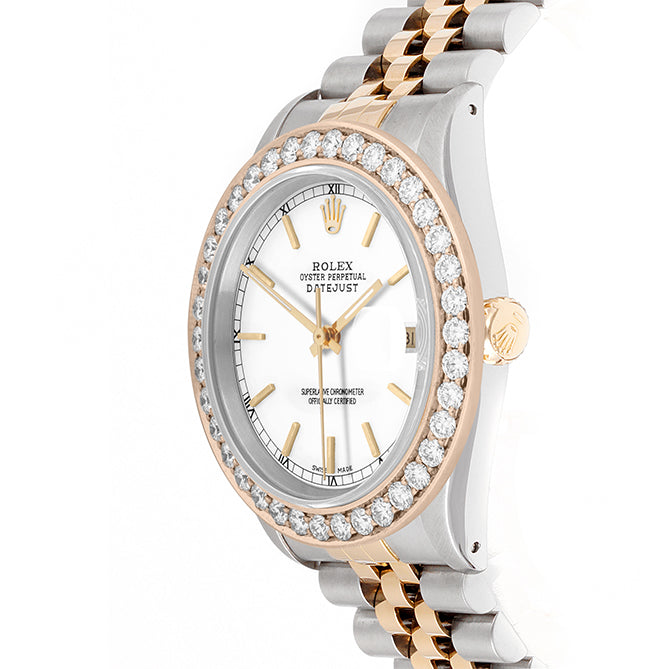 Rolex Datejust 36mm TWO TONE 16233 White Dial | Stick Hour Markers | 2.5ct Diamond Bezel