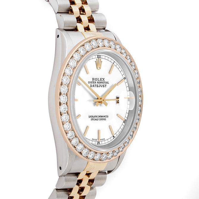 Rolex Datejust 36mm TWO TONE 16233 White Dial | Stick Hour Markers | 2.5ct Diamond Bezel