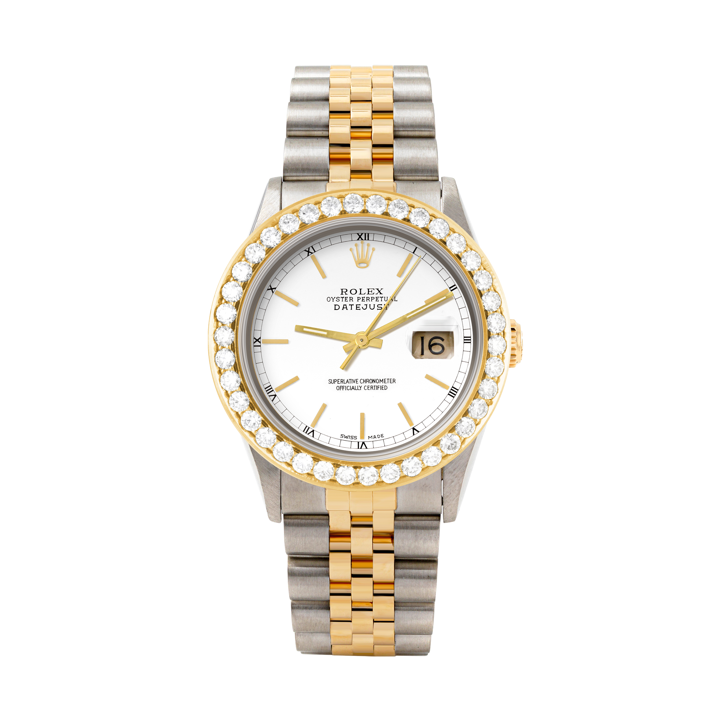 Rolex Datejust 36mm TWO TONE 16233 White Dial | Stick Hour Markers | 2.5ct Diamond Bezel