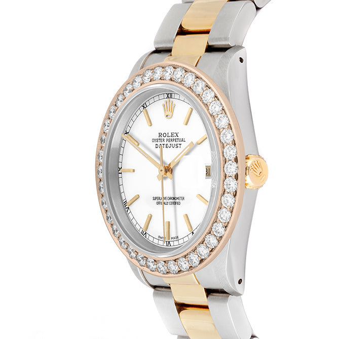 Rolex Datejust 36mm TWO TONE 16233 White Dial | Stick Hour Markers | 2.5ct Diamond Bezel