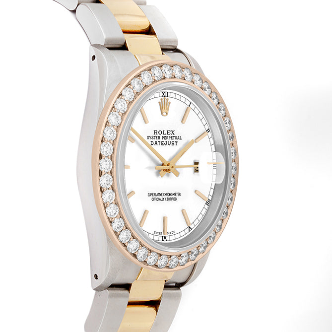 Rolex Datejust 36mm TWO TONE 16233 White Dial | Stick Hour Markers | 2.5ct Diamond Bezel