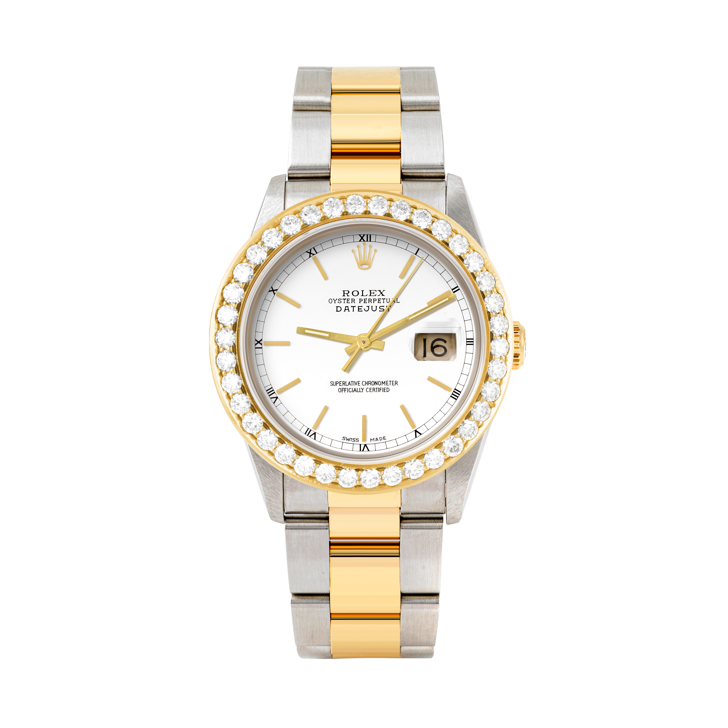 Rolex Datejust 36mm TWO TONE 16233 White Dial | Stick Hour Markers | 2.5ct Diamond Bezel