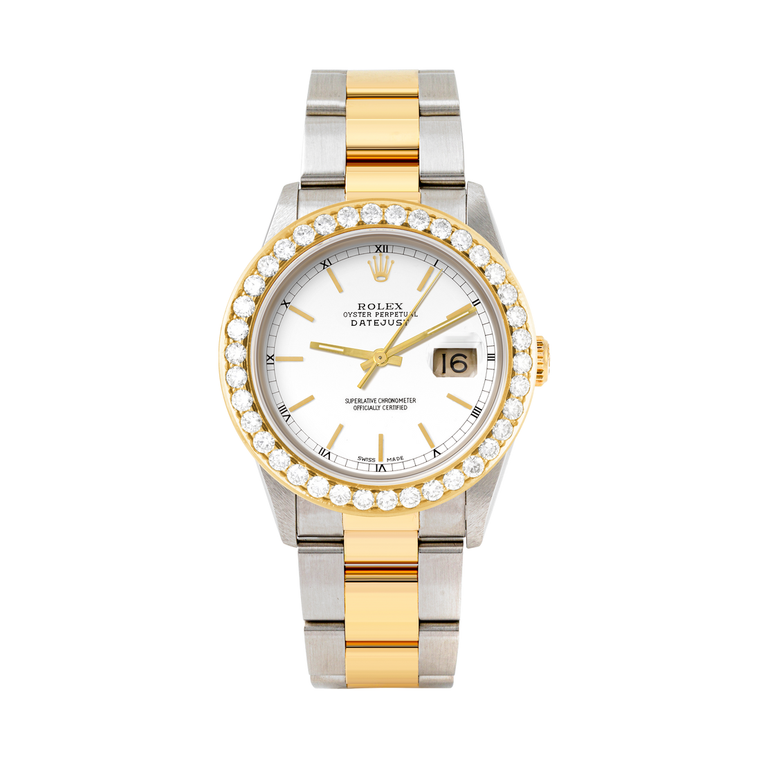 Rolex Datejust 36mm TWO TONE 16233 White Dial | Stick Hour Markers | 2.5ct Diamond Bezel