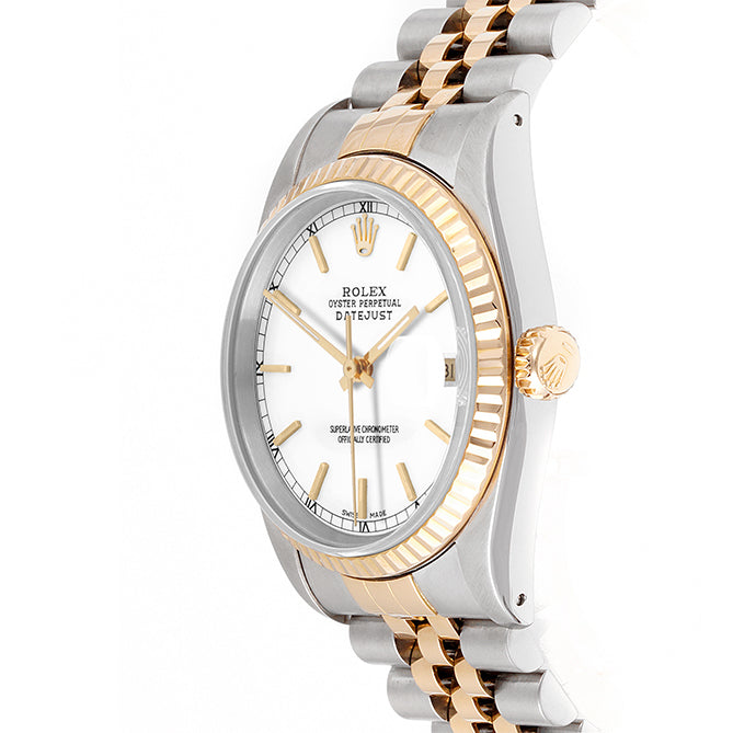 Rolex Datejust 36mm TWO TONE 16233 White  Dial | Stick  Hour Markers | Fluted Bezel