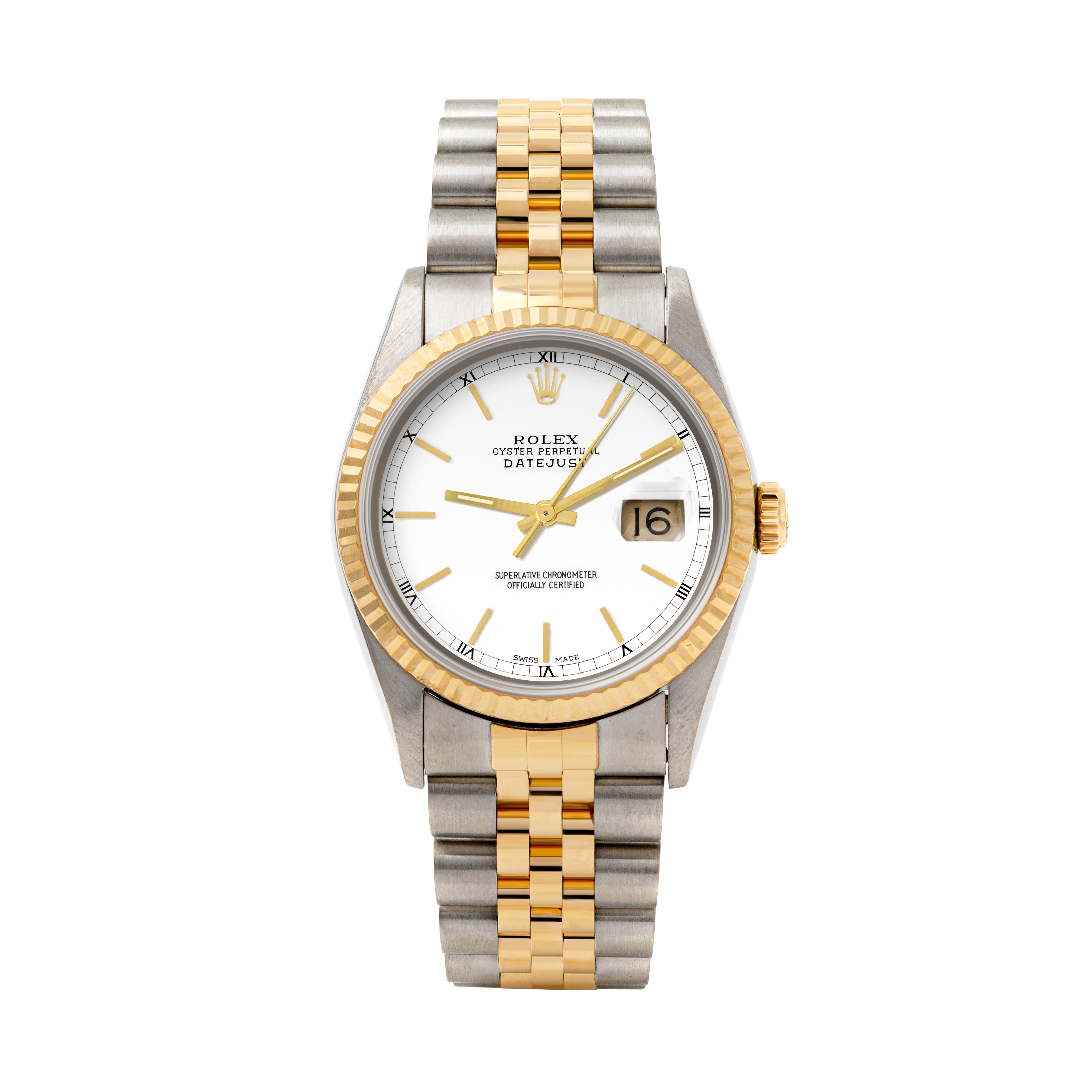 Rolex Datejust 36mm TWO TONE 16233 White  Dial | Stick  Hour Markers | Fluted Bezel