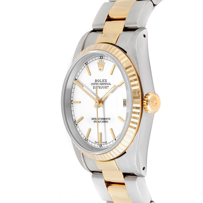 Rolex Datejust 36mm TWO TONE 16233 White  Dial | Stick  Hour Markers | Fluted Bezel