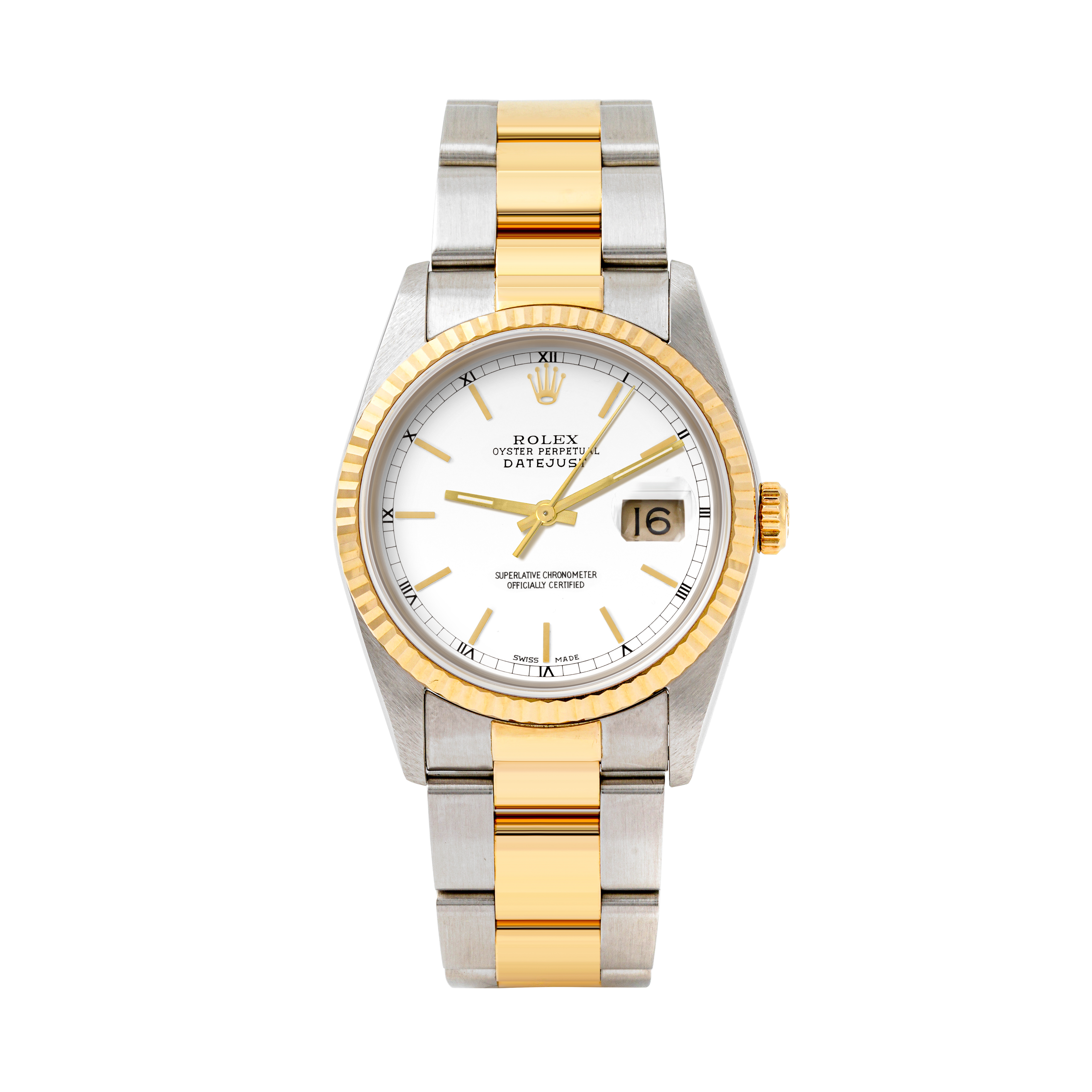 Rolex Datejust 36mm TWO TONE 16233 White  Dial | Stick  Hour Markers | Fluted Bezel