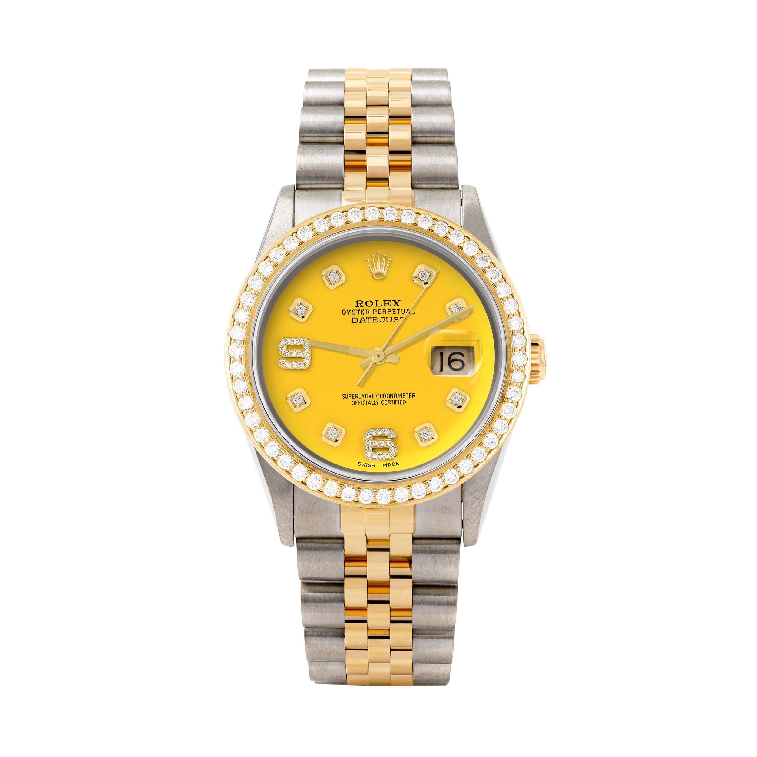 Rolex Datejust 36mm TWO TONE 16233 Yellow Dial | 6&9 Diamond Hour Markers | 1.8ct Diamond Bezel