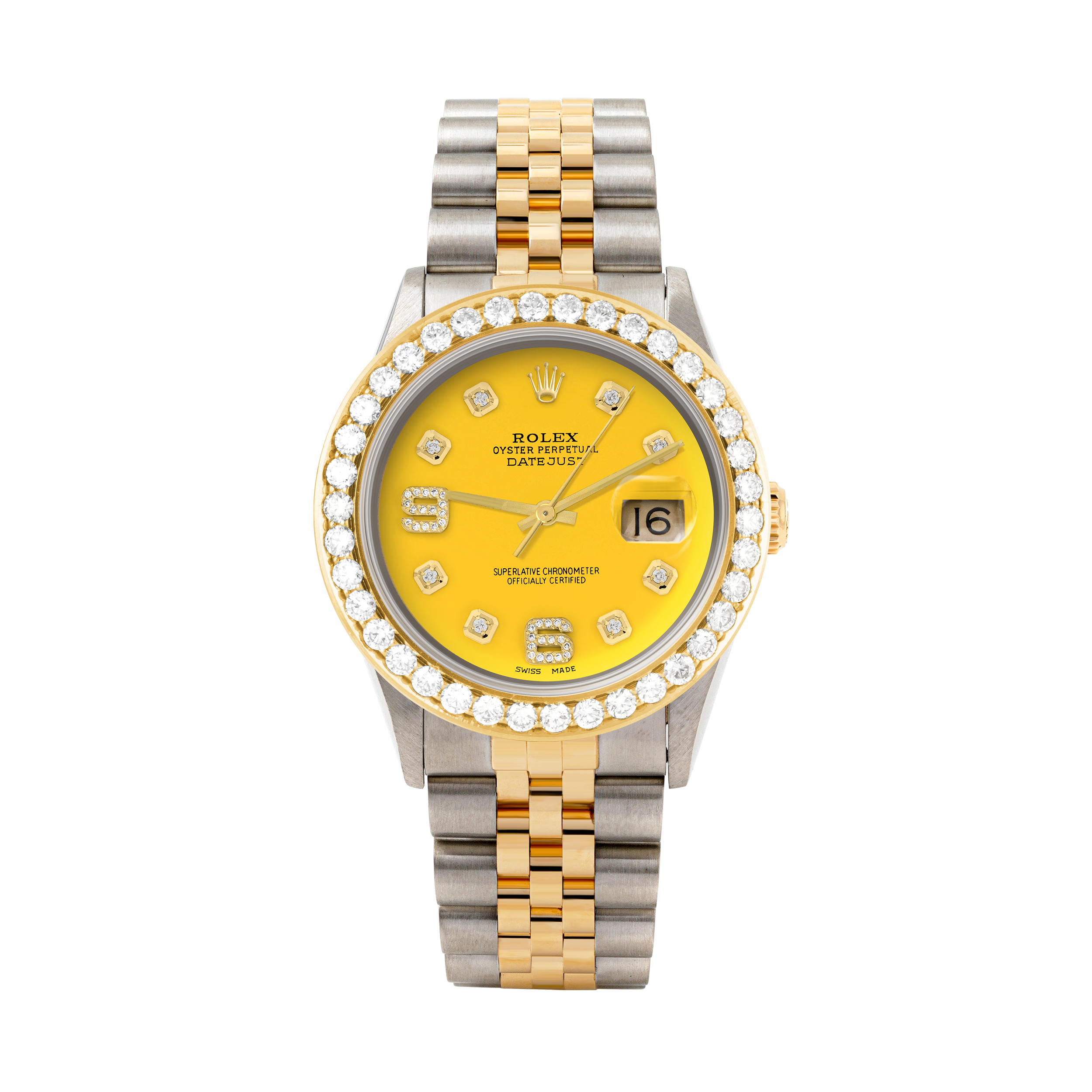 Rolex Datejust 36mm TWO TONE 16233 Yellow Dial | 6&9 Diamond Hour Markers | 2.5ct Diamond Bezel