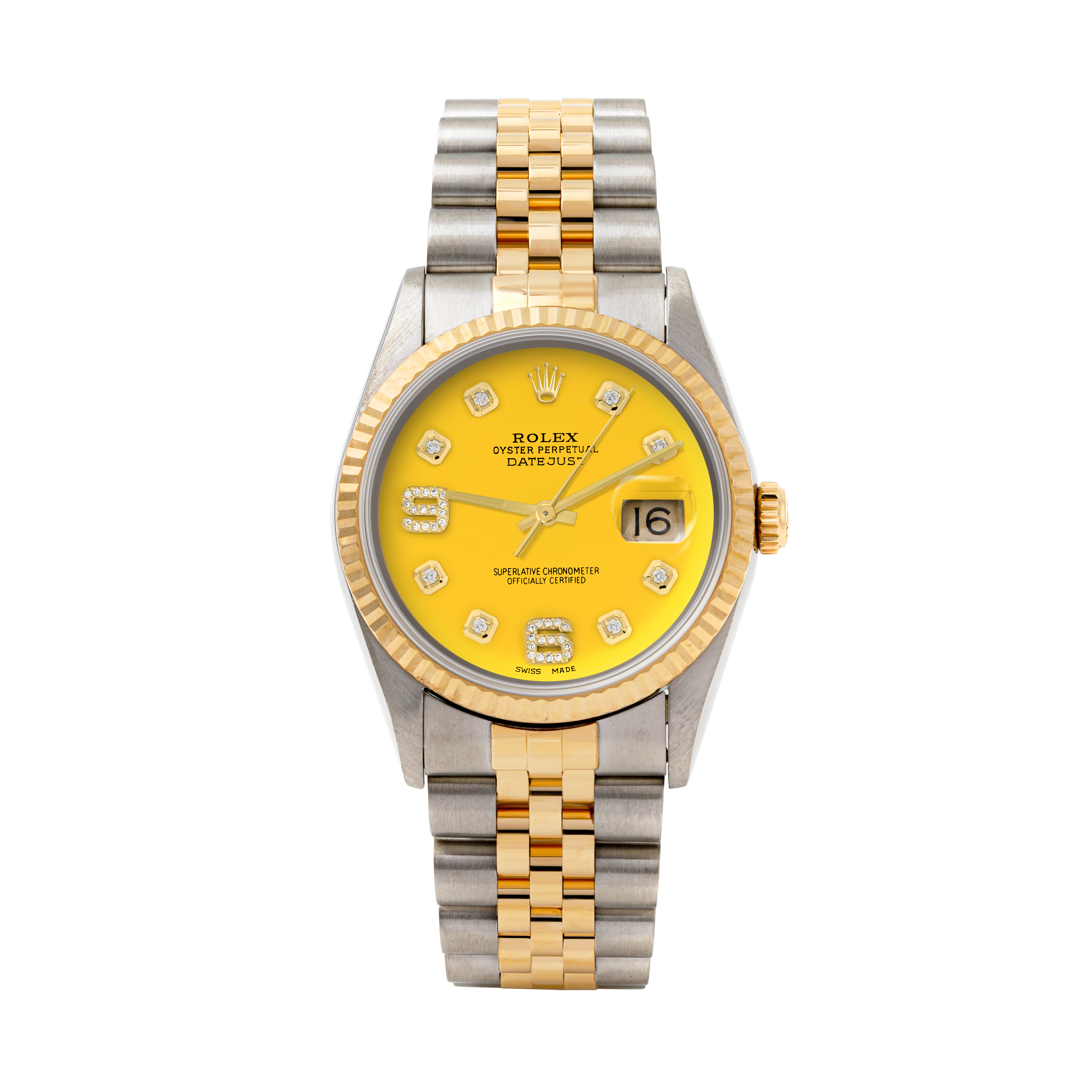 Rolex Datejust 36mm TWO TONE 16233 Yellow Dial | 6&9 Diamond  Hour Markers | Fluted Bezel