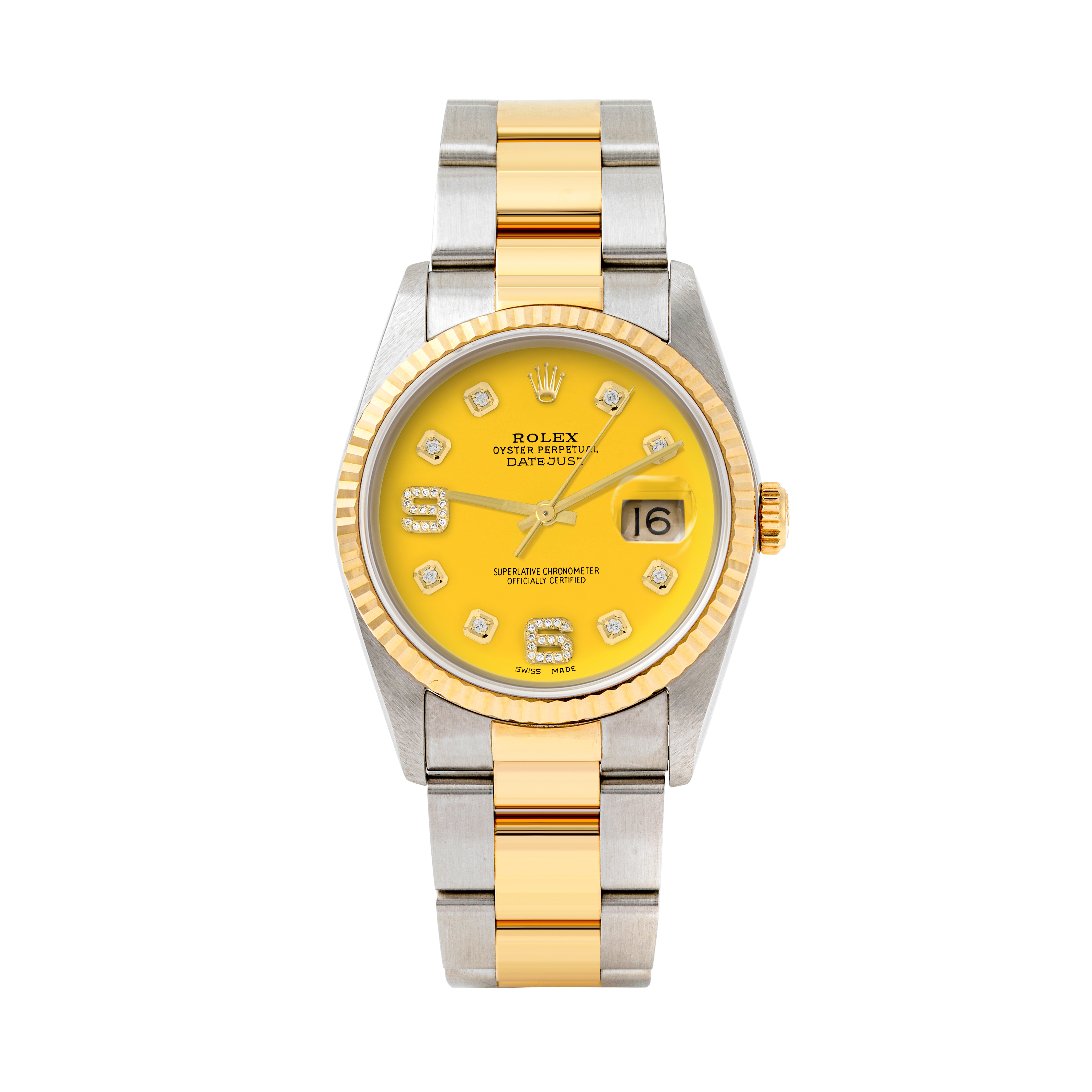 Rolex Datejust 36mm TWO TONE 16233 Yellow Dial | 6&9 Diamond  Hour Markers | Fluted Bezel
