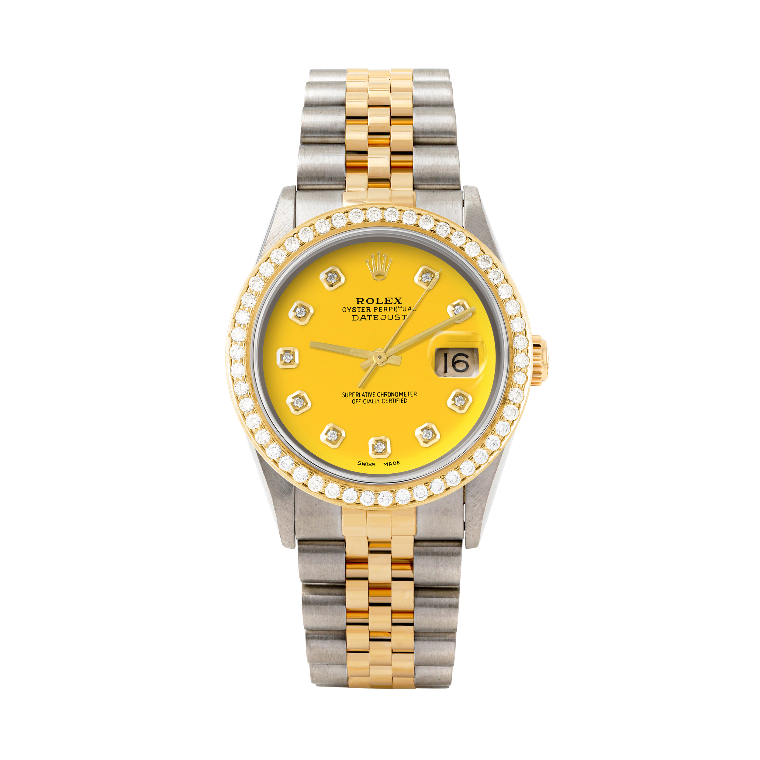 Rolex Datejust 36mm TWO TONE 16233 Yellow Dial | Diamond  Hour Markers | 1.8ct Diamond Bezel