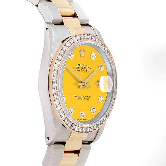 Rolex Datejust 36mm TWO TONE 16233 Yellow Dial | Diamond  Hour Markers | 1.8ct Diamond Bezel