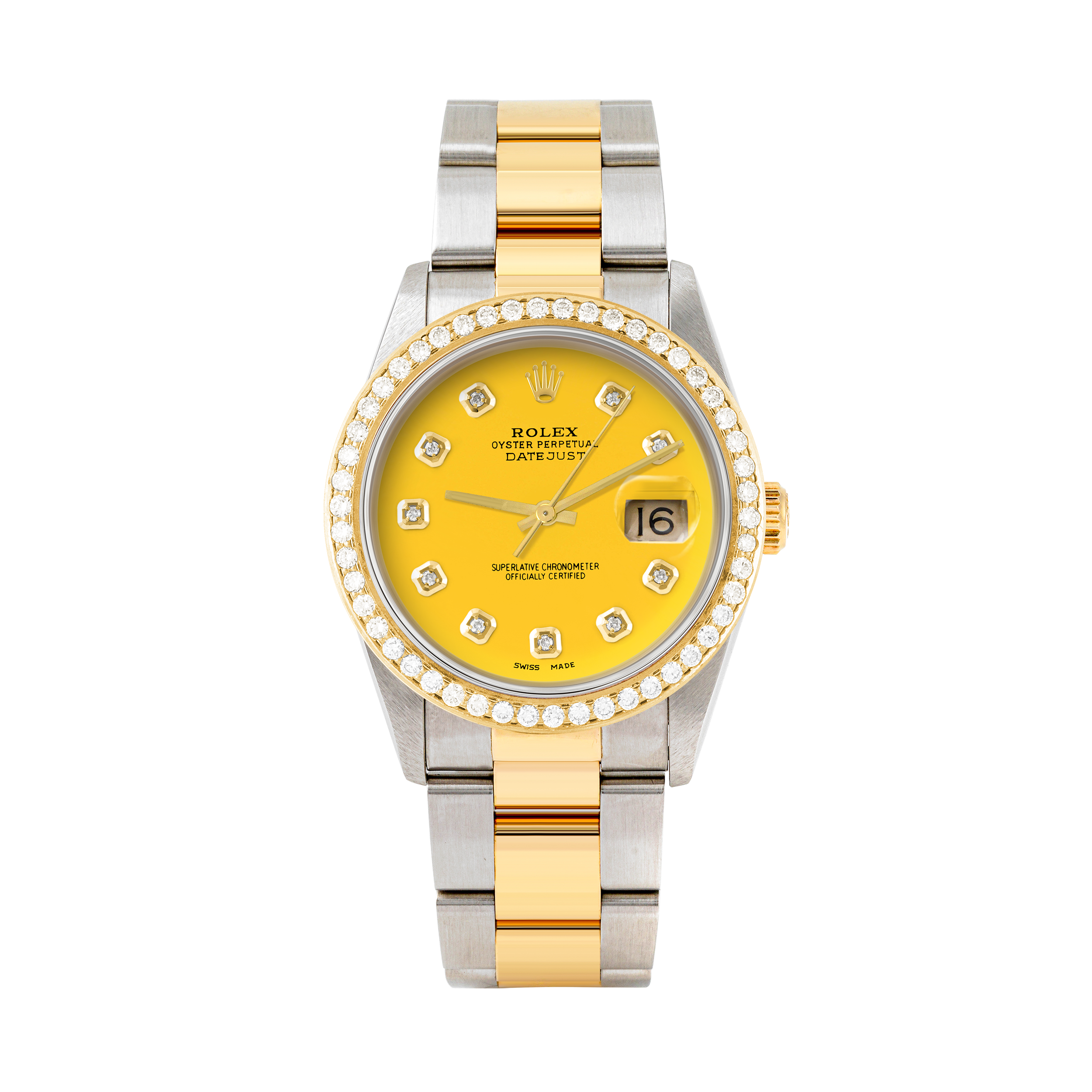 Rolex Datejust 36mm TWO TONE 16233 Yellow Dial | Diamond  Hour Markers | 1.8ct Diamond Bezel